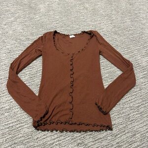 Wilfred Brown Long Sleeve Top with Black Trim